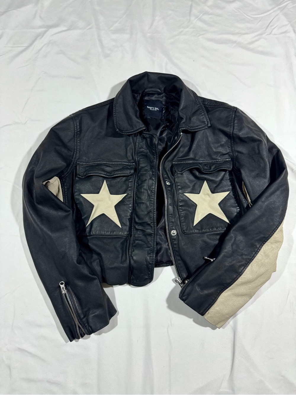 Nasty Gal Collection Zip Moto Jacket with Stars Goat Suede Genuine ~ US Size 8